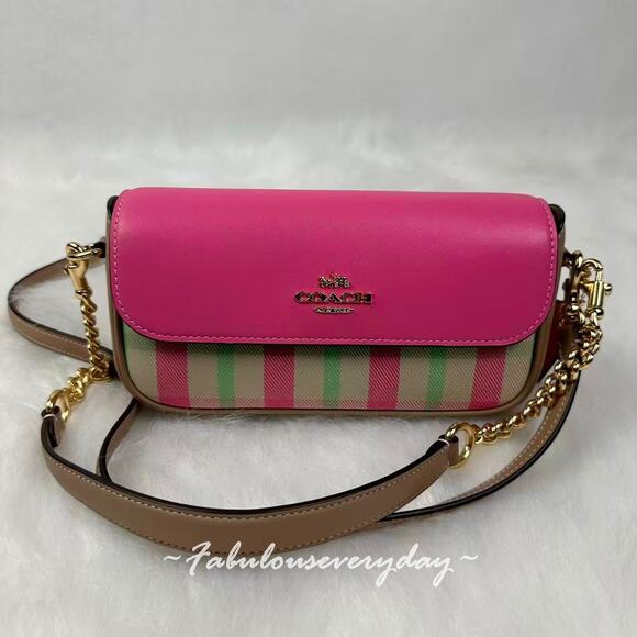Coach Hailey Flap Shoulder Crossbody Bag With Plaid Print In Pink CBI56 NWT - Picture 2 of 10